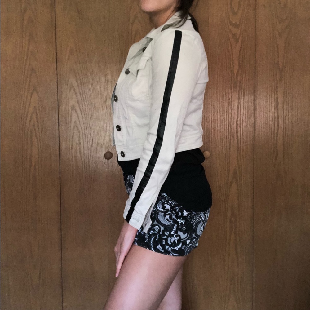 Kensie Crop Khaki Jacket with leather black stripe